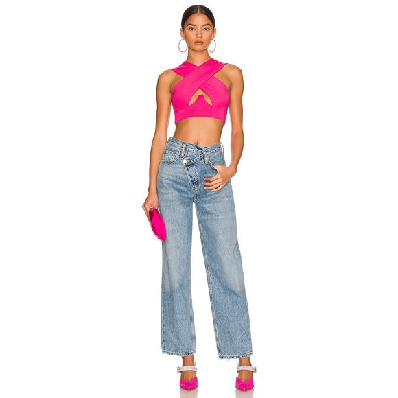 Superdown Kacie Cross Over Top Hot Pink Cutout Center Crop Sleeveless Sz XS‎ - Picture 3 of 9